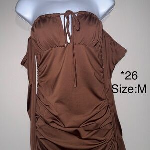 Brown Off-Shoulder Ruched Dress